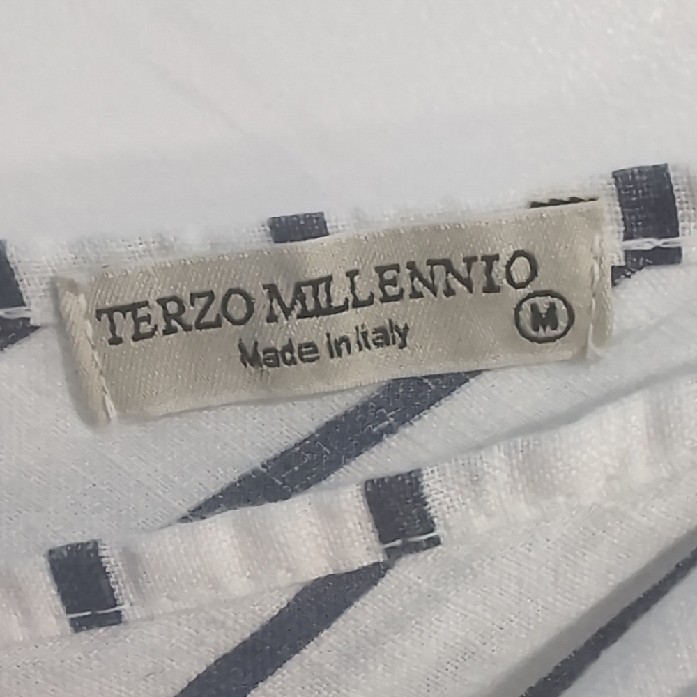 Terzo Millennio Italy Linen Striped Midi Dress Navy White Nautical Size Medium - Picture 2 of 5